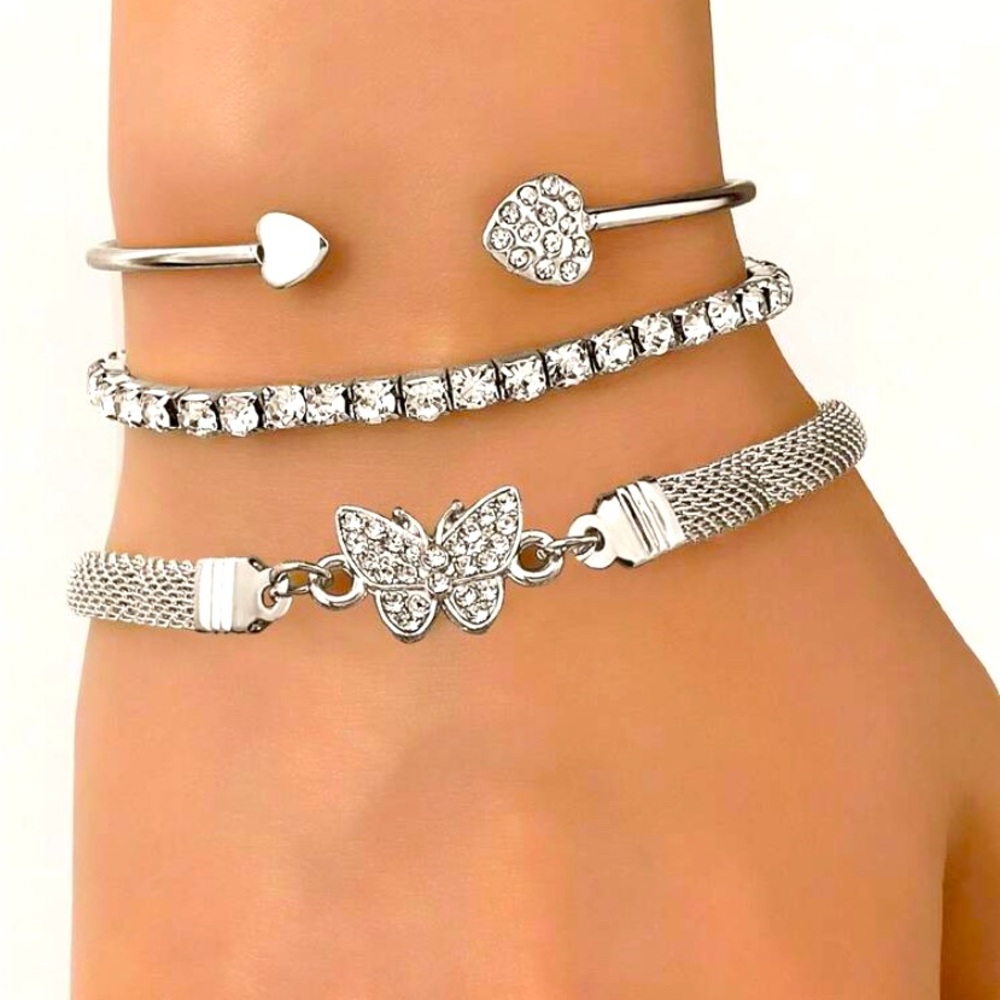 Elegant Silver Butterfly Bracelet Set